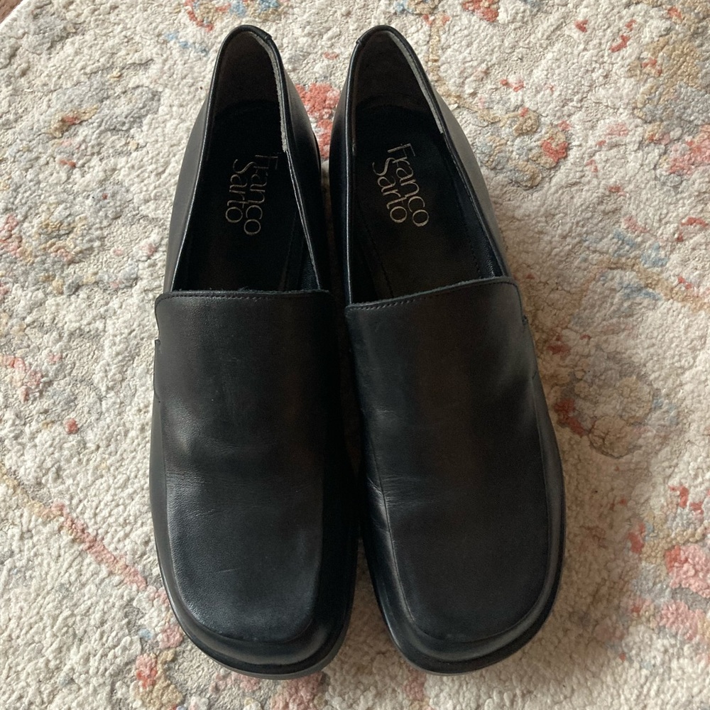 Black Leather Loafers Franco Sarto slip on genuine leather loafers